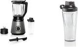 Bosch Standmixer Vitapower Serie 4 MMB6174SN, Verbesserte Version, Hochwertige Edelstahl-Klingen, 1,5L Glasbehälter, 0,6L To-Go-Flasche, Spülmaschinenfeste Teile, 30.000 U/Min, 1200 W, Silber Bucatarie Naty Shop Bundle Mit Flasche 0,6 L 2-In-1, Neu Mit 10 Jahre Motorgarantie