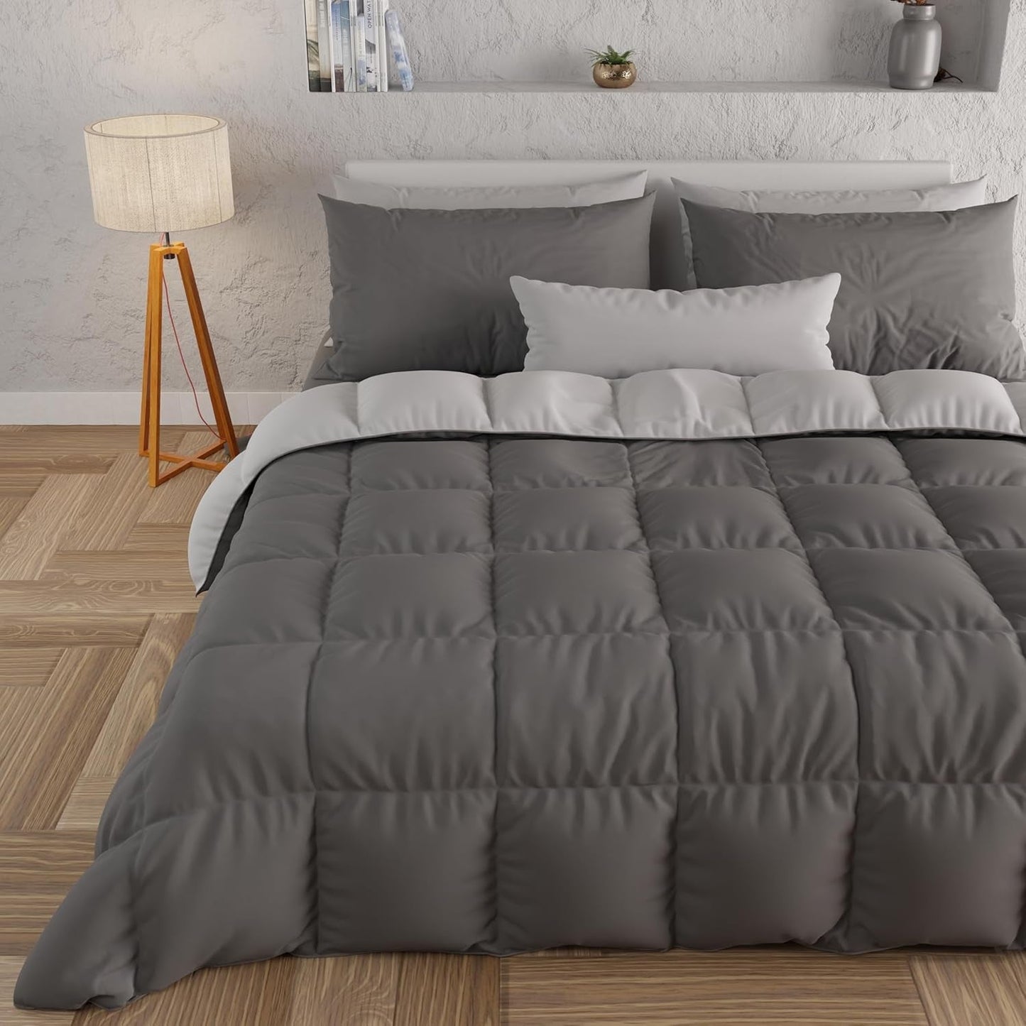 PETTI Artigiani Italiani - Cuvertură de iarnă pentru pat dublu, maxi, monocoloră, față-verso, alb, gri, 100% Made in Italy Plapumi si pilote Naty Shop Gri Dimensiune pat 120-130X200: [Plapuma 220 X 260 Cm]