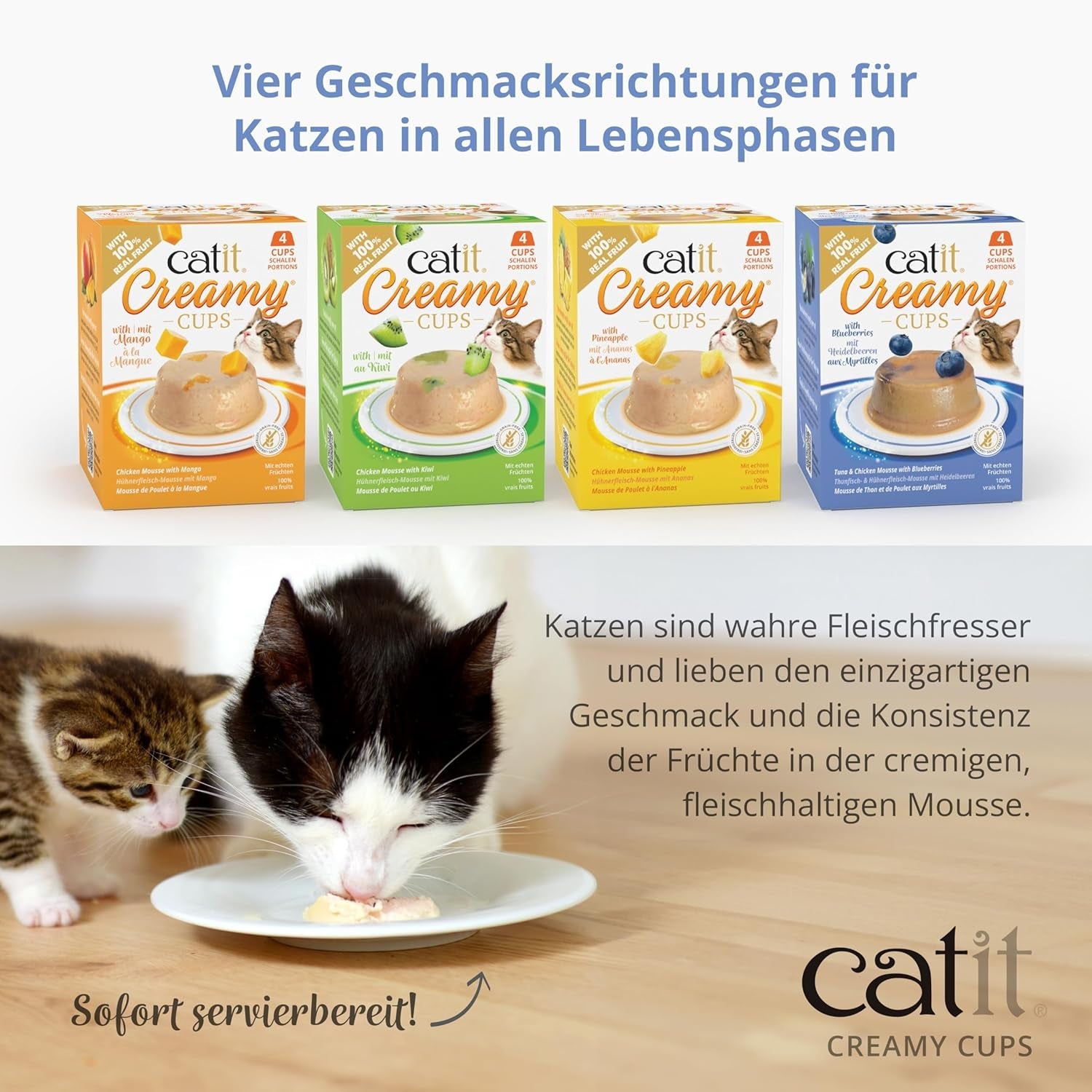 Catit Creamy Cups, Ton și Pui cu Afine, 4x25g