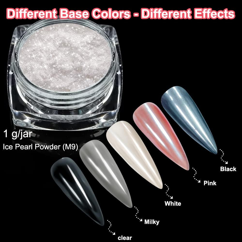 2 Schachteln Weiße Perle Chrom Nagelpuder - Transparent Aurora Ice Shimmer Chrome Pigment Pulver Für Nägel, Glazed Donut Glitzerpuder Nails Spiegeleffekt-Glitter Nagelkunst-Pulver Für Diy-Salon