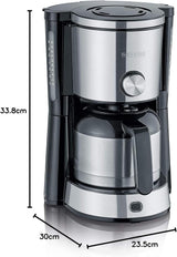 Espressor SEVERIN „TypeSwitch” cu carafă termică, AromaSwitch pentru alegerea între 2 profiluri de preparare, aparat de cafea pentru până la 10 cești, 1000W, oțel inoxidabil periat-negru, KA 4845