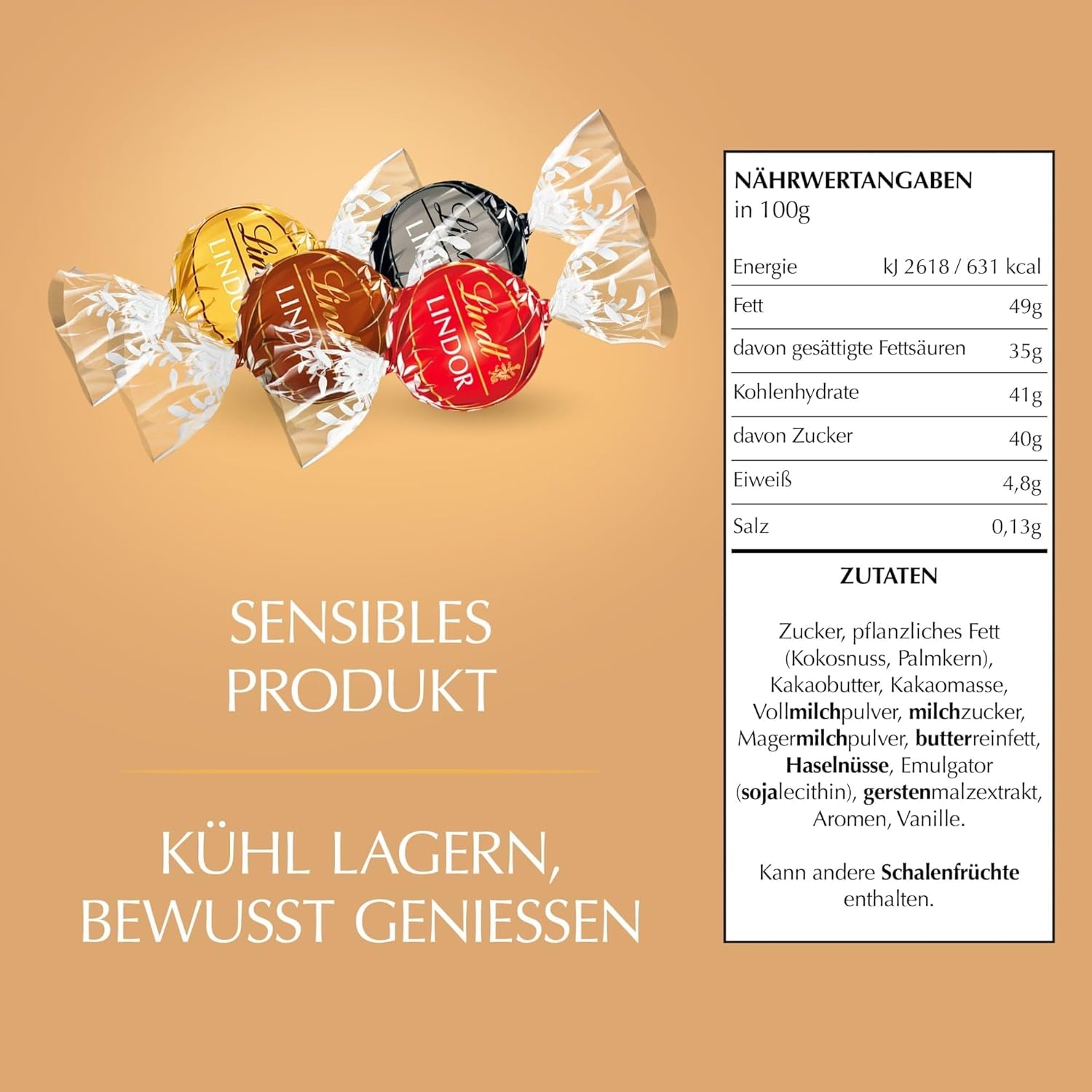 Asortiment clasic de bile de ciocolată Lindt LINDOR | aprox. 80 de bile de ciocolată (cu lapte, albă, neagră 60%, alune) | Pachet vrac, 1 kg