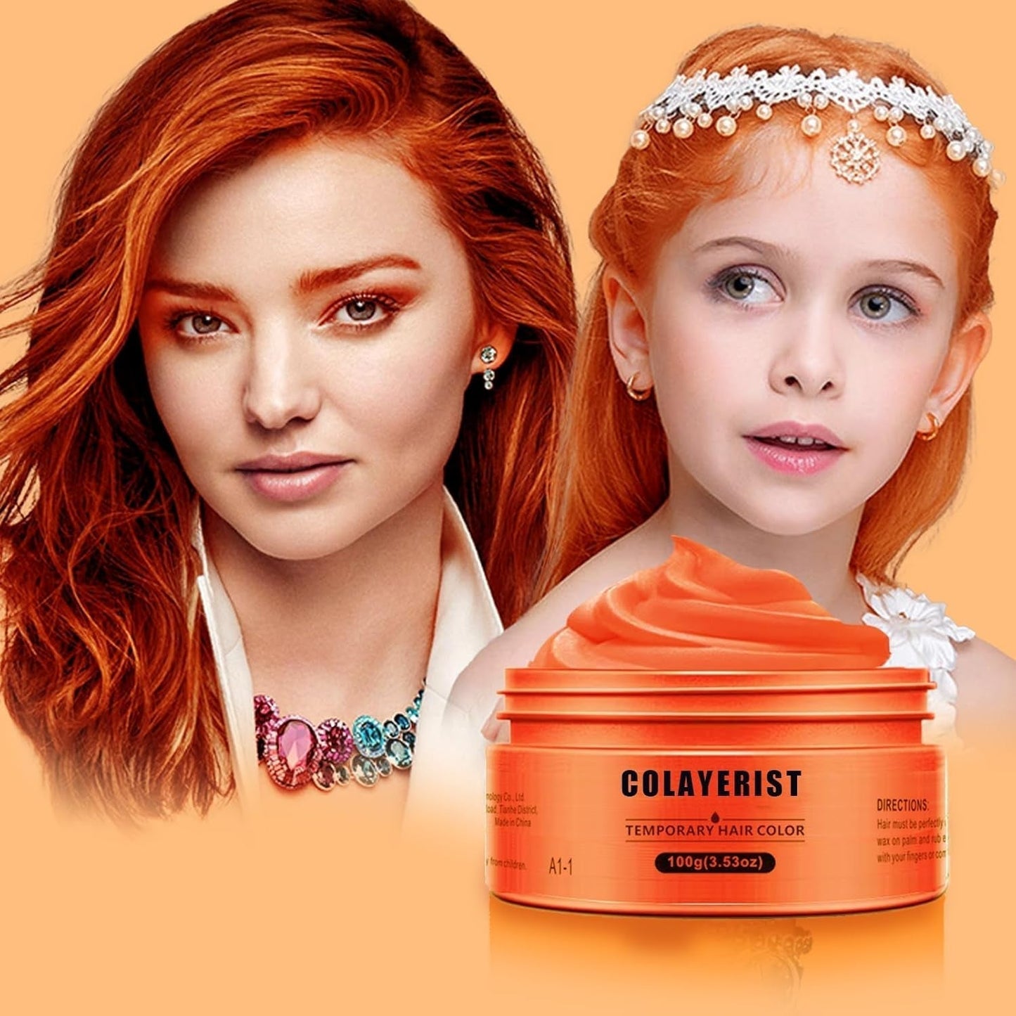 COLAYERIST Culoarea temporară a părului negru lavabil, ceară de colorare a părului pentru bărbați și femei, mascara de păr pentru petreceri sau cosplay, produse de colorare a părului fără mizerie Vopsea pentru par Naty Shop Portocaliu