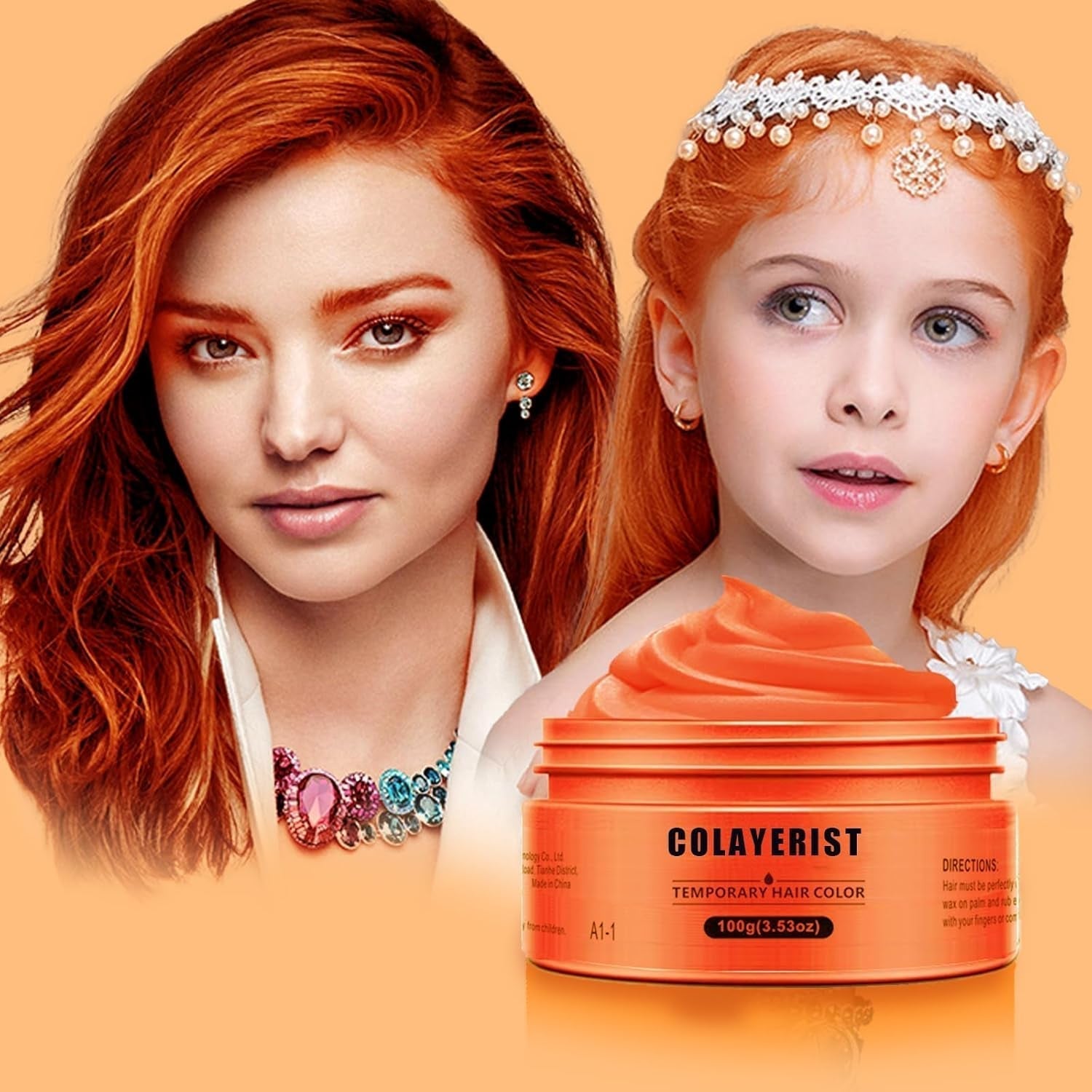 COLAYERIST Culoarea temporară a părului negru lavabil, ceară de colorare a părului pentru bărbați și femei, mascara de păr pentru petreceri sau cosplay, produse de colorare a părului fără mizerie Vopsea pentru par Naty Shop Portocaliu