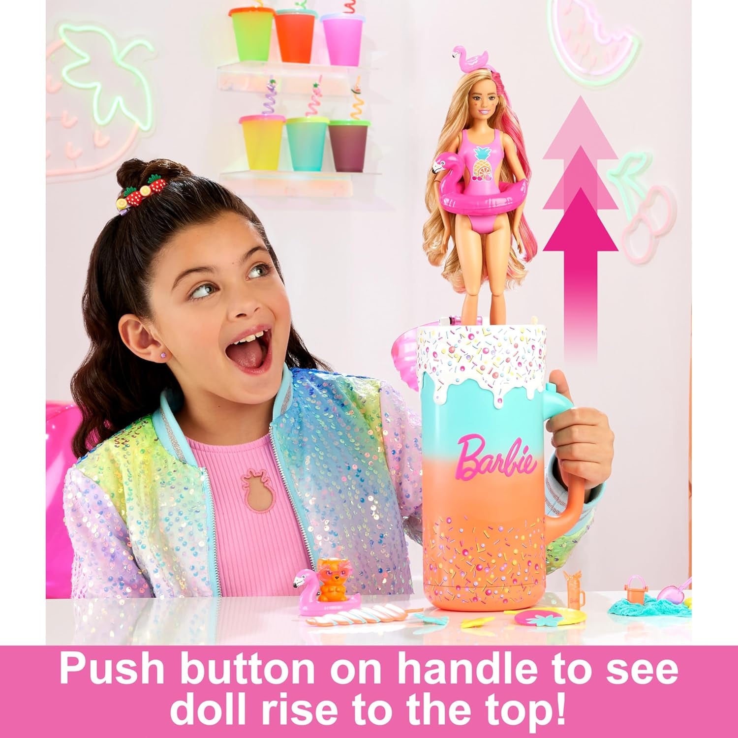 Set cadou BARBIE Pop Reveal Rise & Surprise - peste 15 surprize, inclusiv 1 păpușă Barbie, accesorii de plajă, pentru distracție jucăușă și plină de fructe, pentru copii cu vârsta de 3 ani și peste, HRK57