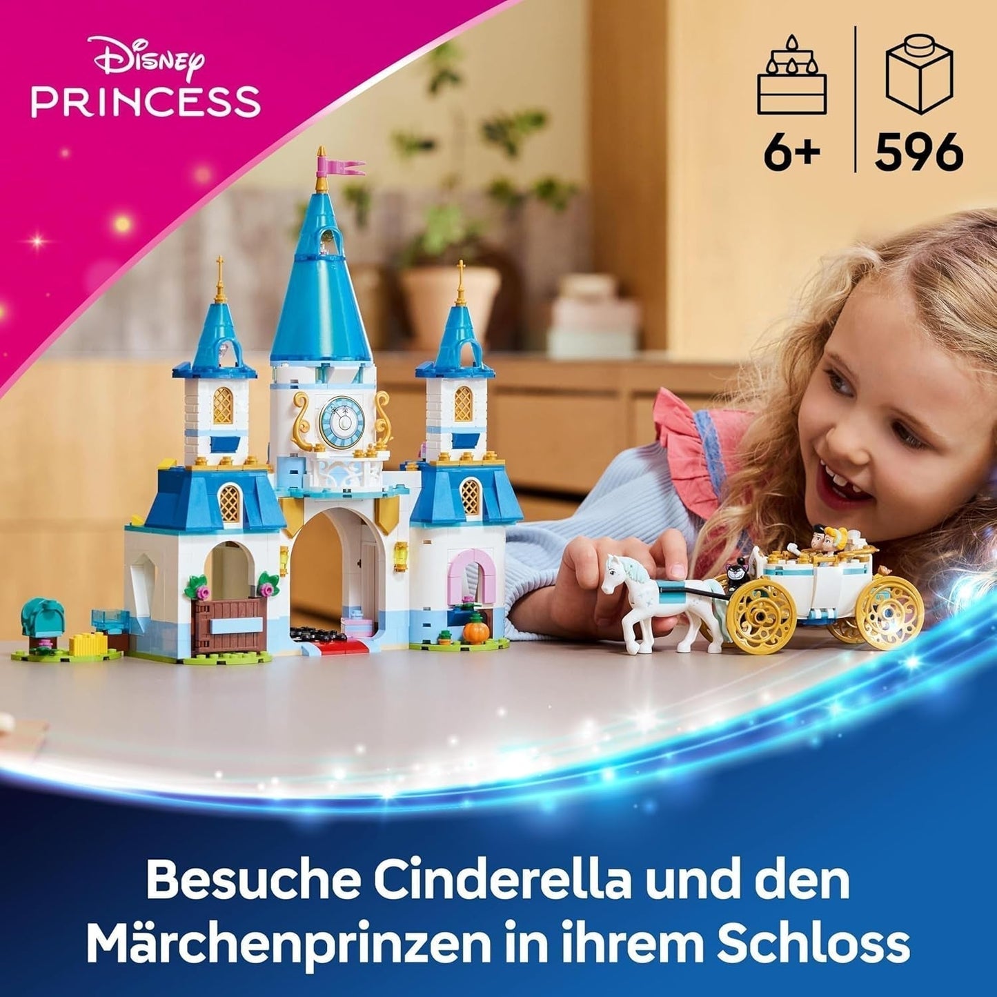 LEGO Ç€ Castelul prințesei Disney Cenușăreasa și trăsura trasă de cai, set pentru fete de la 6 ani, jucărie fantastică cu prințesa Cenușăreasa și prințul fermecător mini păpuși, idee de cadou pentru fanii Disney 43275 Seturi de constructie Besuche den LEGO-Store