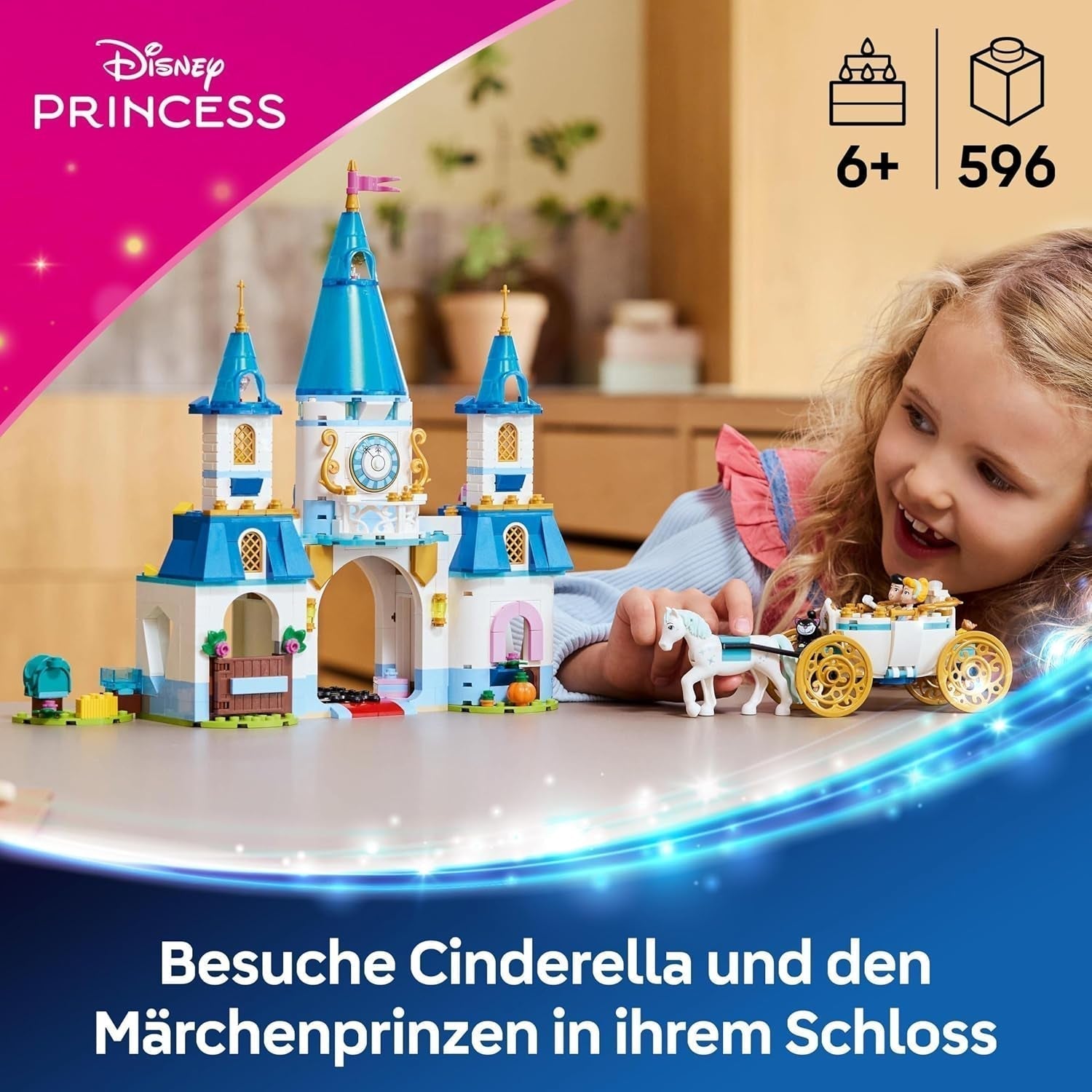 LEGO Ç€ Castelul prințesei Disney Cenușăreasa și trăsura trasă de cai, set pentru fete de la 6 ani, jucărie fantastică cu prințesa Cenușăreasa și prințul fermecător mini păpuși, idee de cadou pentru fanii Disney 43275 Seturi de constructie Besuche den LEGO-Store