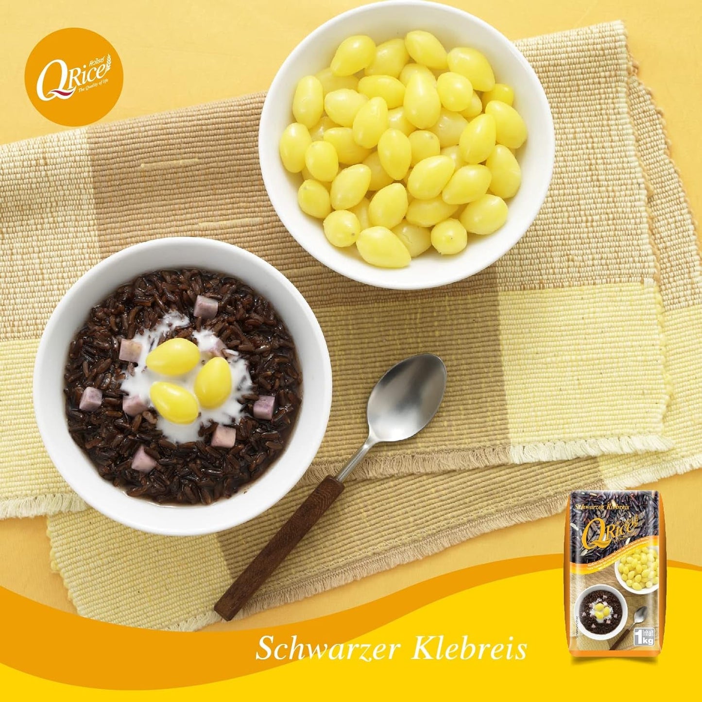 Q RICE | Orez lipicios negru cu bob lung din Thailanda | Aromatic cu o notă delicată de nucă | Ideal pentru curry, sushi și deserturi mochi | 1 x 1 kg