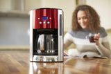 Cafetieră Russell Hobbs [Temporizator digital, Cap de duș pentru extracție și aromă optime] Luna Red (1 până la 12 cești, Carafă din sticlă de 1,5 l, Placă de încălzire, 1000 W) Cafetieră cu filtru 23240-56