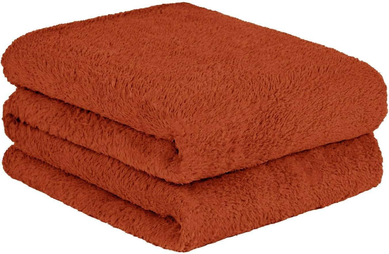 Brentford's Teddy Fleece Blanket, Pătură mare pentru pat, plușată, super moale, caldă, pentru canapea, pat, cuvertură de pat, negru - 150 X 200 Cm Paturi si Cuverturi Besuche den Brentfords-Store Rust portocaliu 125 X 150 Cm