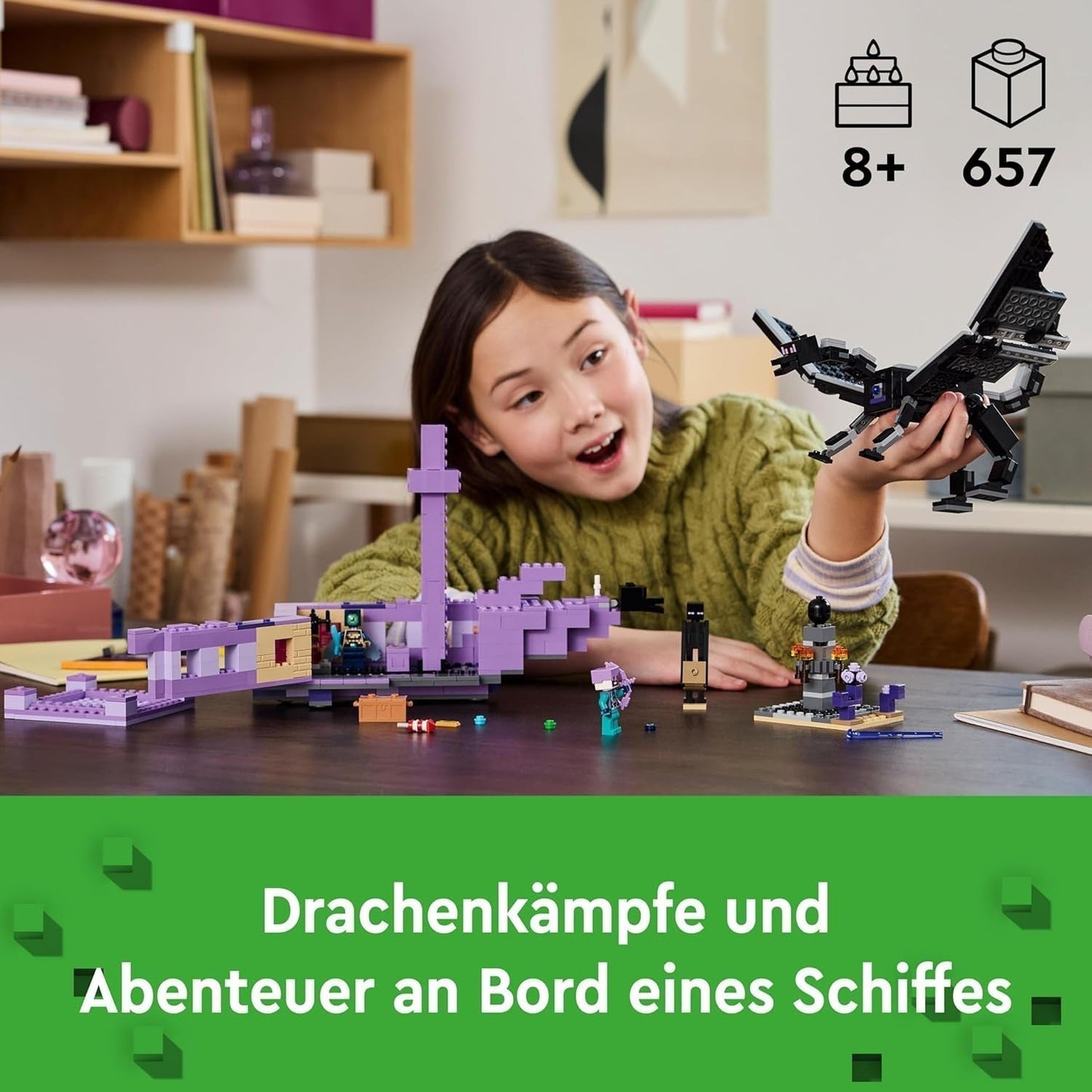 LEGO Minecraft The End Dragon și The End Ship, jucărie de acțiune și set de descoperire, set de construcție pentru jocuri video, set de aventură, cadou pentru băieți și fete de la 8 ani 21264 Seturi de constructie Besuche den LEGO-Store