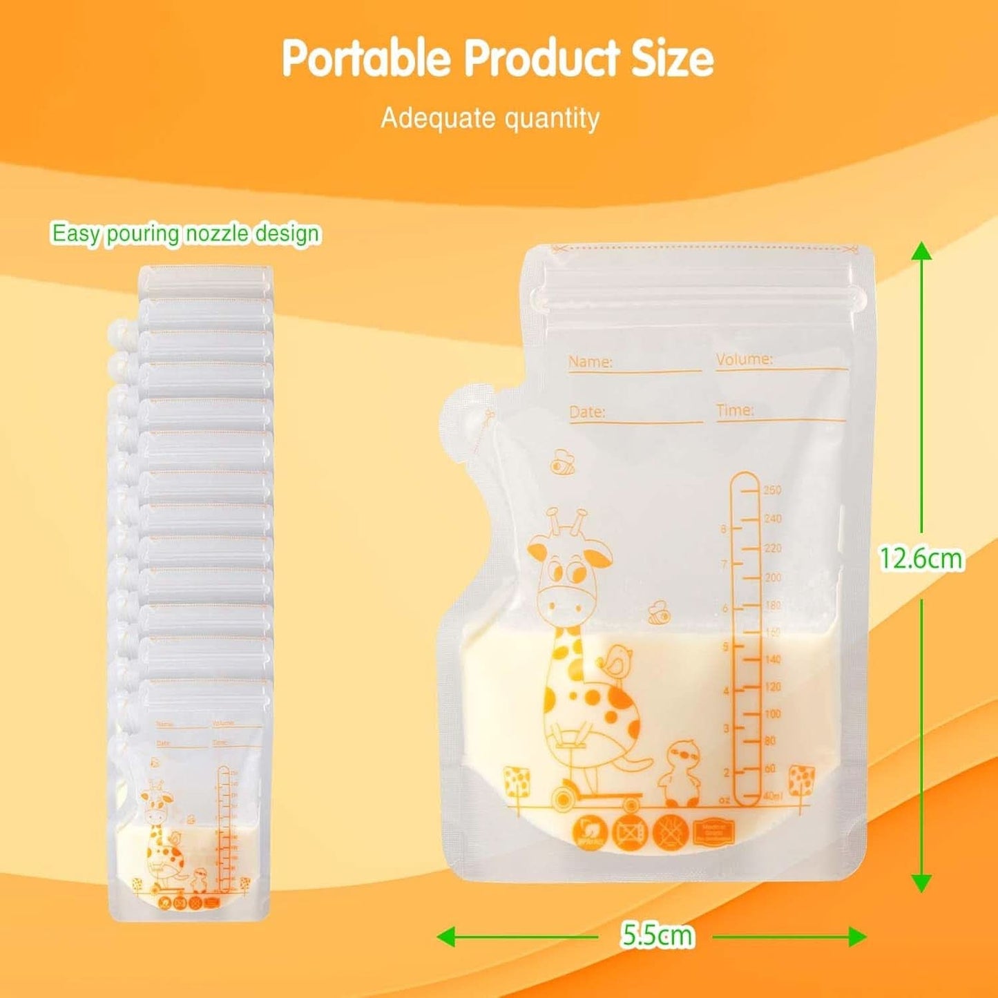 Vinabo 50 Stück Muttermilchbeutel, 250Ml Bpa-Frei Muttermilch Aufbewahrung Bag, Milchbeutel Für Muttermilch Mit Ausgießer Für Das Stillen, Selbststehender, Kann Eingefroren Werden, Vorsterilisiert Accesorii Hrana si Alaptare Bebe Naty Shop