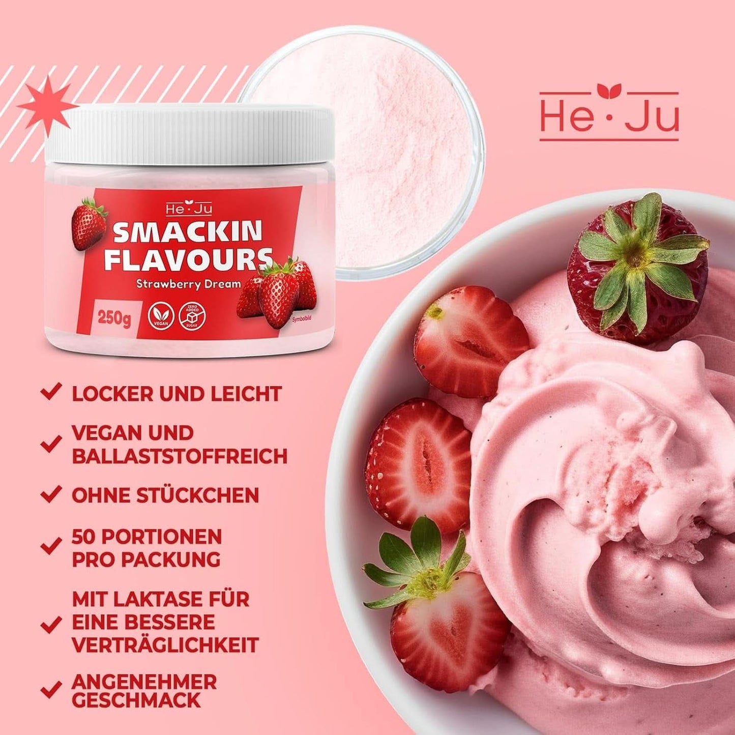 He-Ju, Pudră cu aromă de căpsuni, 250 grame Arome Naty Shop
