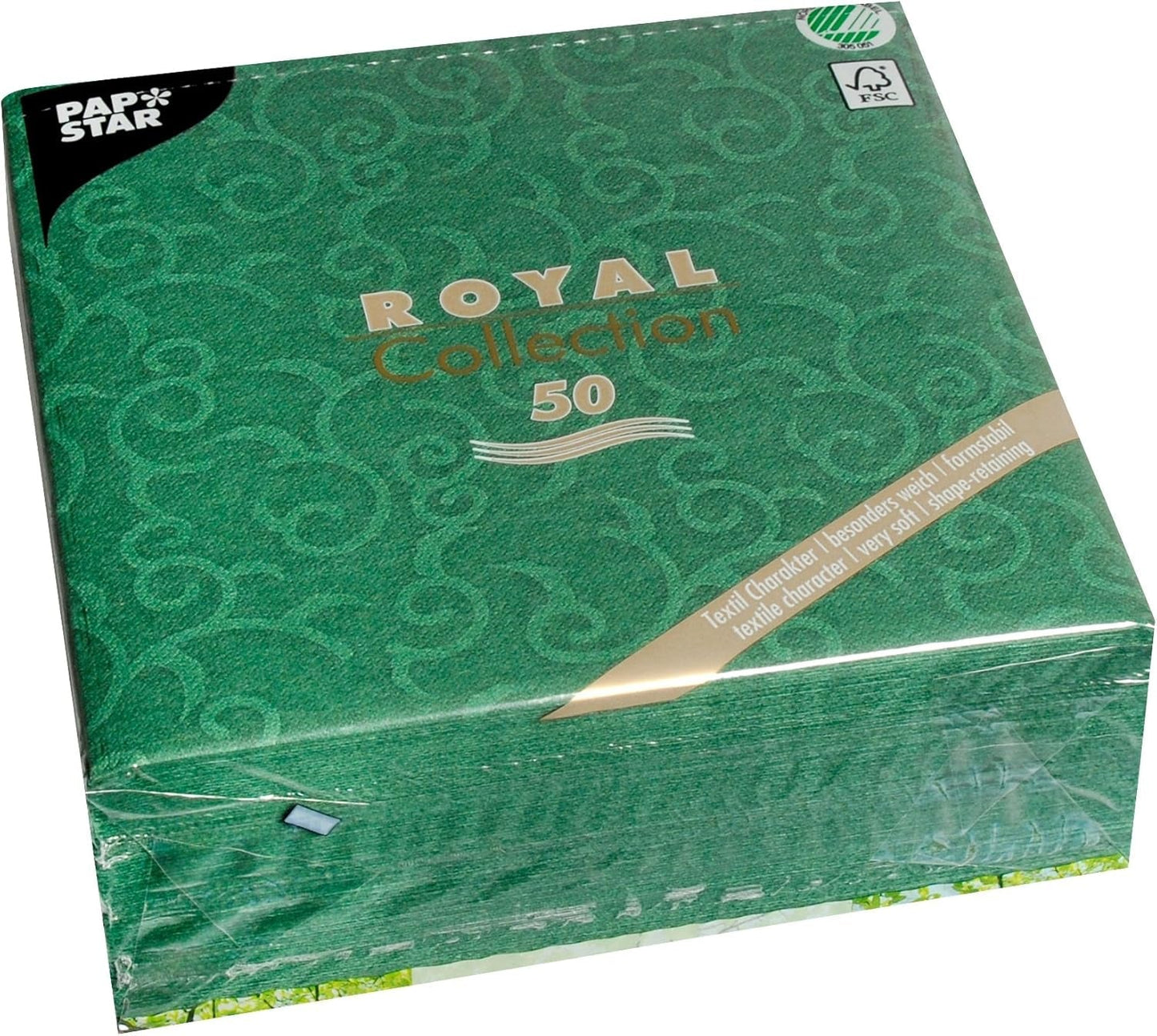 Papstar, 50 șervețele "ROYAL Collection" 1/4-fold 40 Cm X 40 Cm verde închis "Casali", #84884