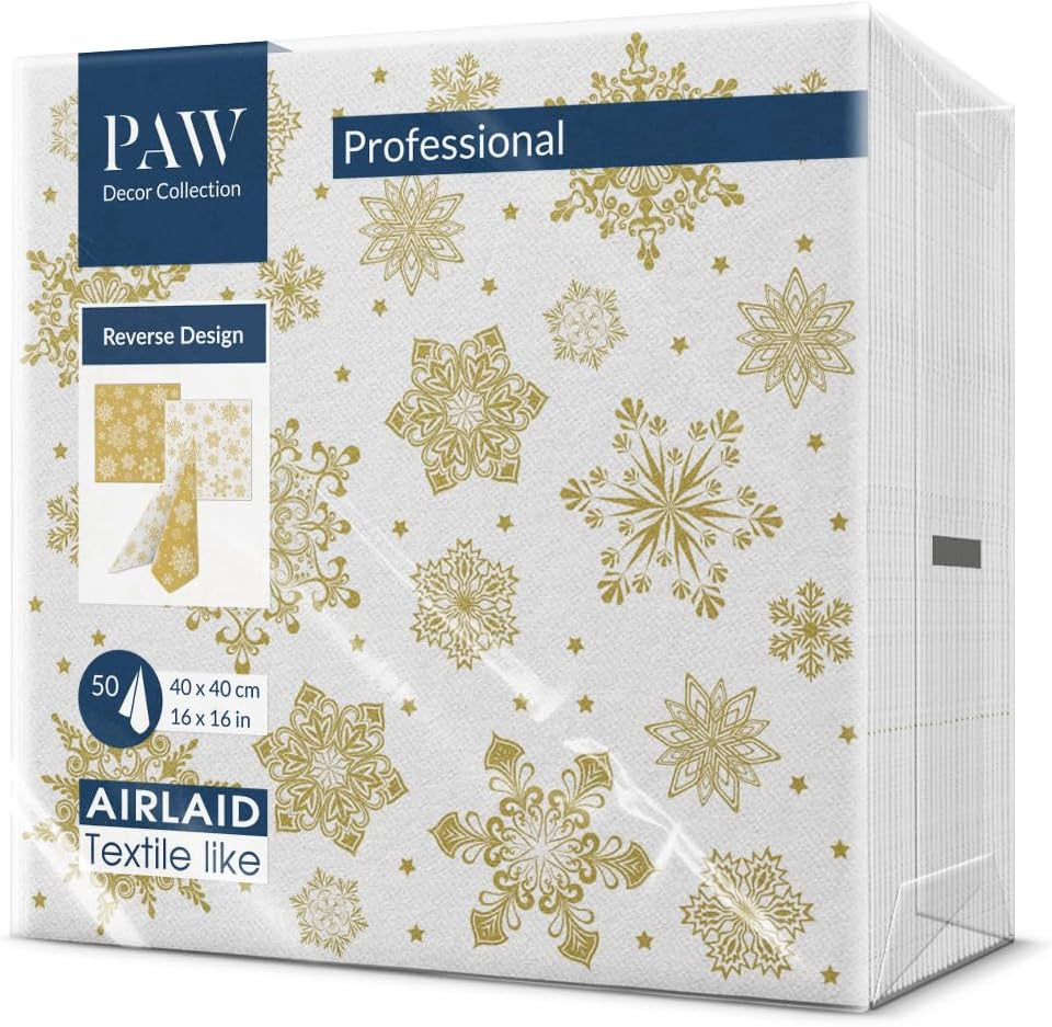 PAW - Șervețele Airlaid (40 X 40 Cm) I 50 Bucăți I Perfect pentru Crăciun, Iarnă, Sărbători I Decorațiuni de masă pentru Ajunul Crăciunului I Șervețele Airlaid Fabric-Like Winter Branches I Winter Branches