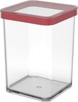 Rotho Loft set de 5 borcane de depozitare cu capac, diferite dimensiuni, plastic alimentar (PP) fără BPA, transparent/roșu, (21,4 x 21,4 x 23,5 cm) Cutii depozitare alimente Naty Shop 1 L pătrat