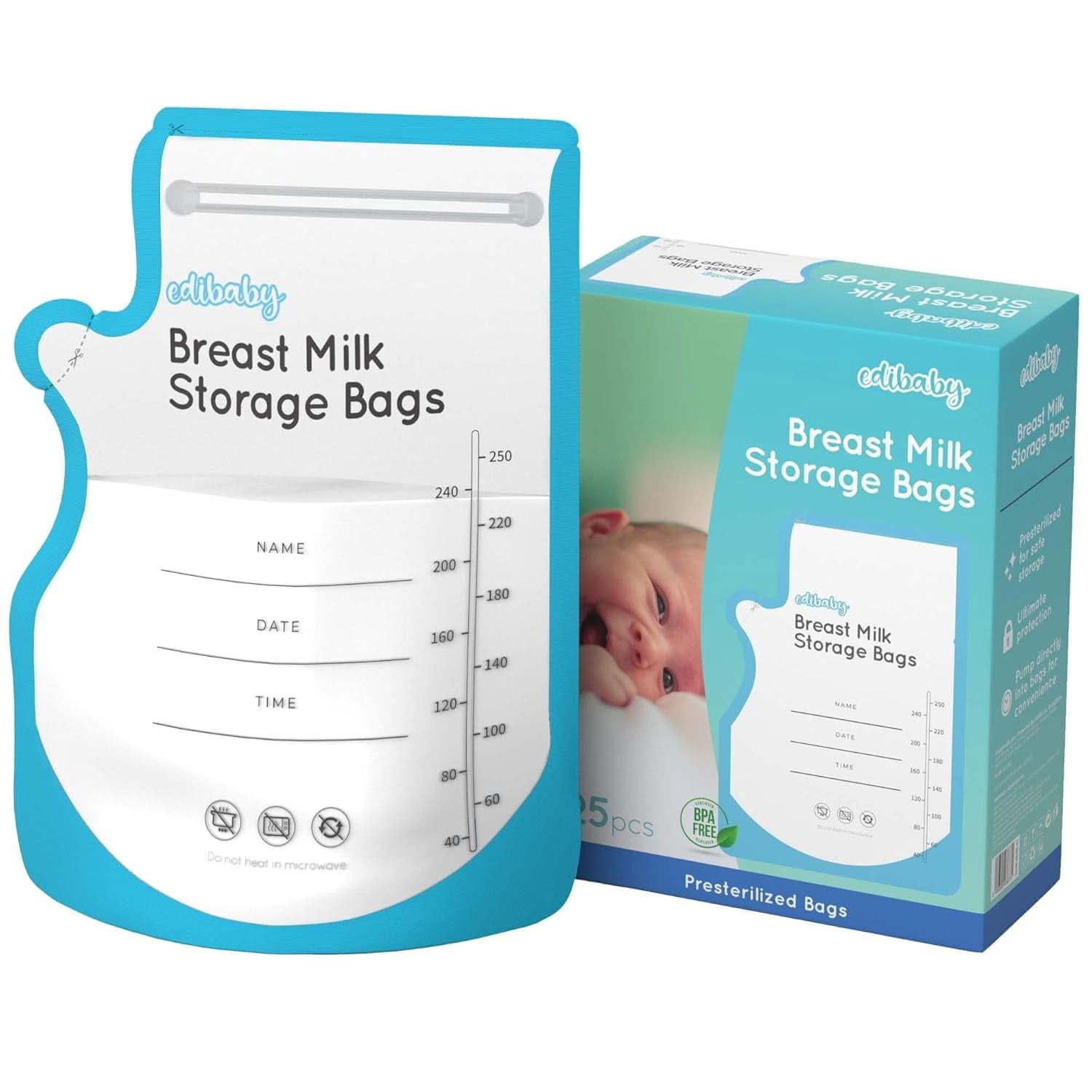 Edibaby, Pungi pentru lapte matern, 100 bucati, Sterilizate, fără Bpa Accesorii Hrana si Alaptare Bebe Naty Shop