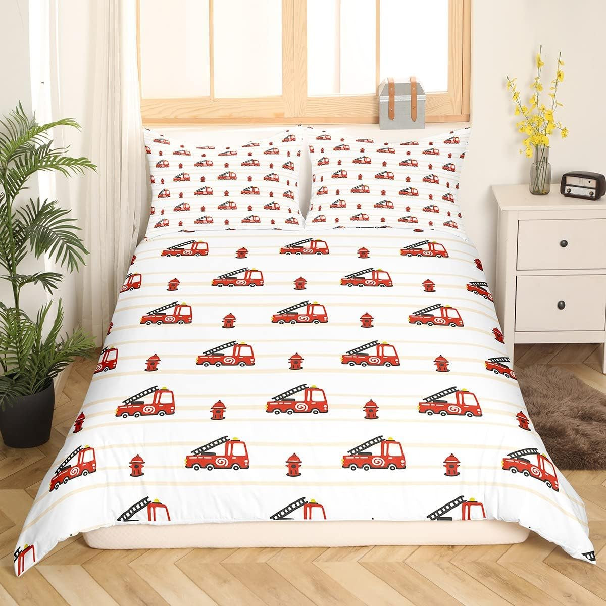 Jungen Cartoon Auto Bettwäsche Set 135X200,Kinder Bau Fahrzeuge Tröster Abdeckung Für Kind Kleinkind Teens,Dinosaurier Bettbezug,Traktor Maschinerie Bagger Bettdecke Abdeckung,Lkw Autos Bettwäsche Naty Shop Multi 1 200*200+80*80*2