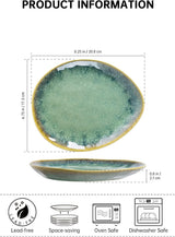 Henten Home Farfurii din gresie specială, boluri pentru gustări și sosuri - 20x17cm pentru 4 persoane, farfurii de mic dejun din porțelan - design modern verde