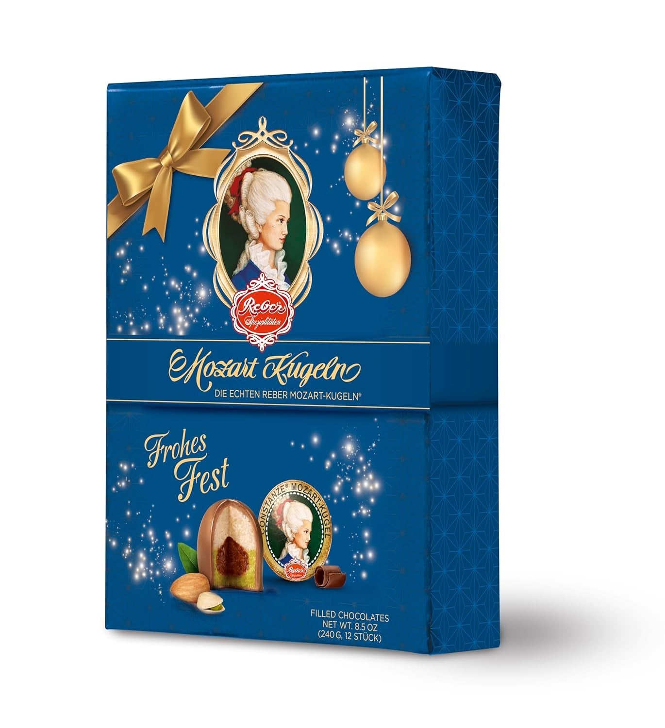 Bile Reber Mozart cu ciocolată neagră, pachet de 6 cu marțipan și nuga, vegane - 1 x 120 g