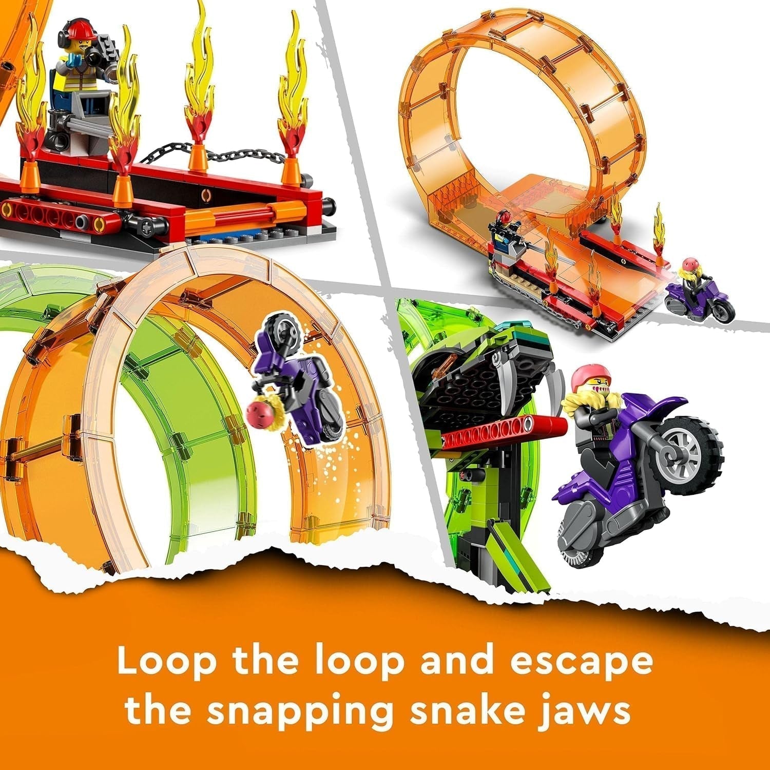 LEGO 60339 City Stuntz Stuntz Show Double Looping Set, Incl. rampă, monster truck, 2X motocicletă și 7 minifigurine, jucărie pentru copii cu vârsta peste 7 ani Seturi de constructie Besuche den LEGO-Store