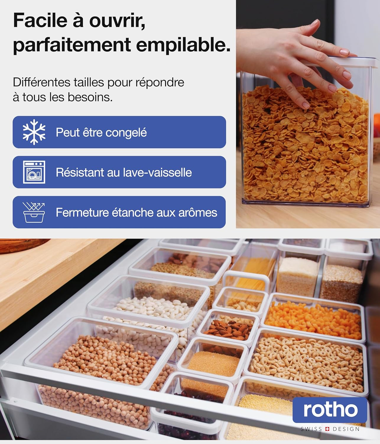 Rotho Loft set de 5 borcane de depozitare cu capac, diferite dimensiuni, plastic alimentar (PP) fără BPA, transparent/roșu, (21,4 x 21,4 x 23,5 cm) Cutii depozitare alimente Naty Shop