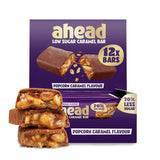 Batoane de ciocolată cu caramel și alune de pădure ahead | 12 batoane de ciocolată x 35 g fără zahăr adăugat | 1,9 g zahăr per baton | Aromă crocantă de alune de pădure și caramel | Dulciuri cu conținut scăzut de carbohidrați | Fără ulei de palmier