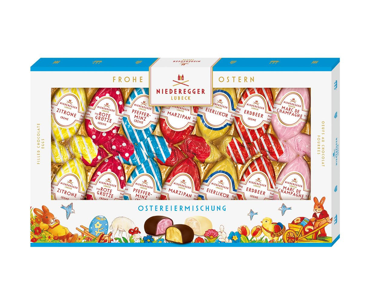 Niederegger | Mix pentru ouă de Paște | 1 x 175g | Ouă de Paște cu diverse umpluturi de marțipan și praline | Acoperite cu ciocolată neagră și albă | Cadou de Paște