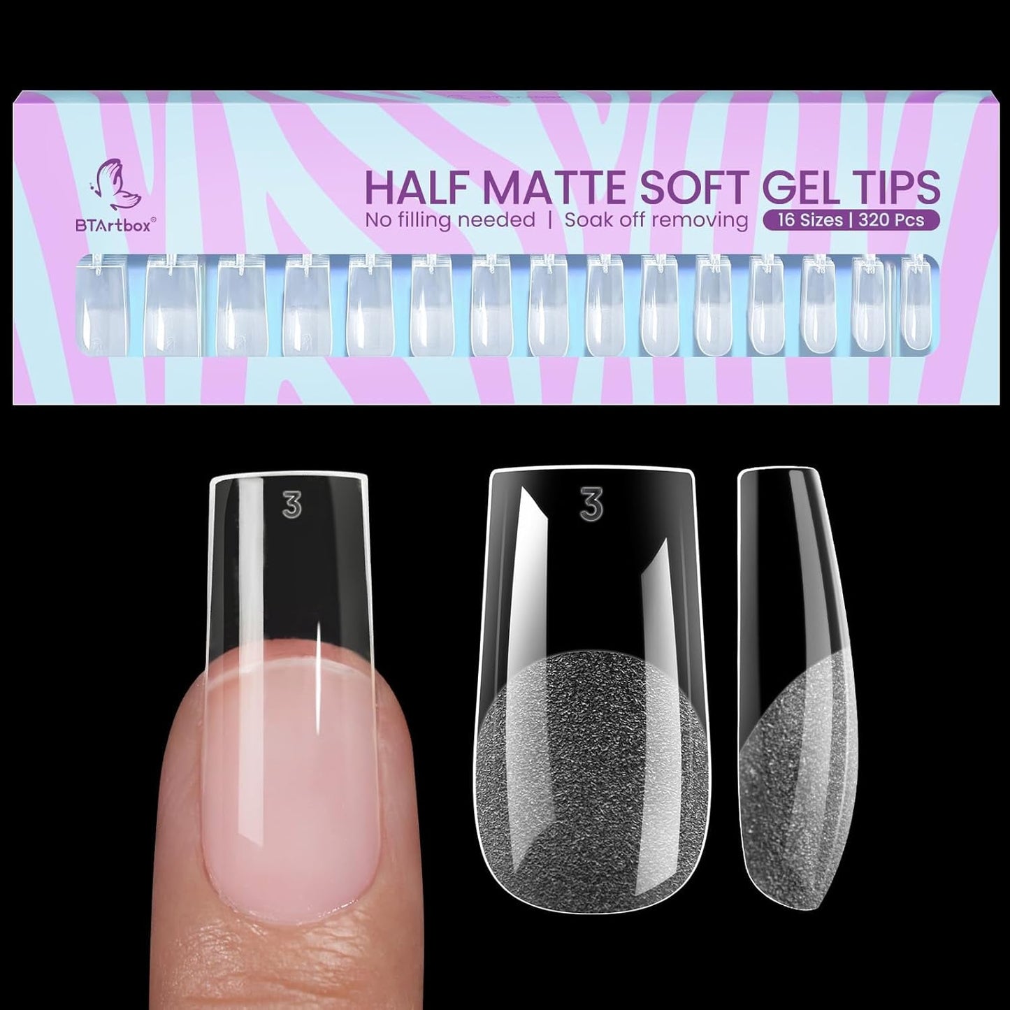 Btartbox Tipuri de Unghii Extra Scurte, Model Migdala – Acoperire Completă cu Gel X Tipuri de Unghii XS Moi pentru Unghii cu Gel – Preformate, Semi-mate, pentru Unghii Late, Salon, 320 Bucăți
