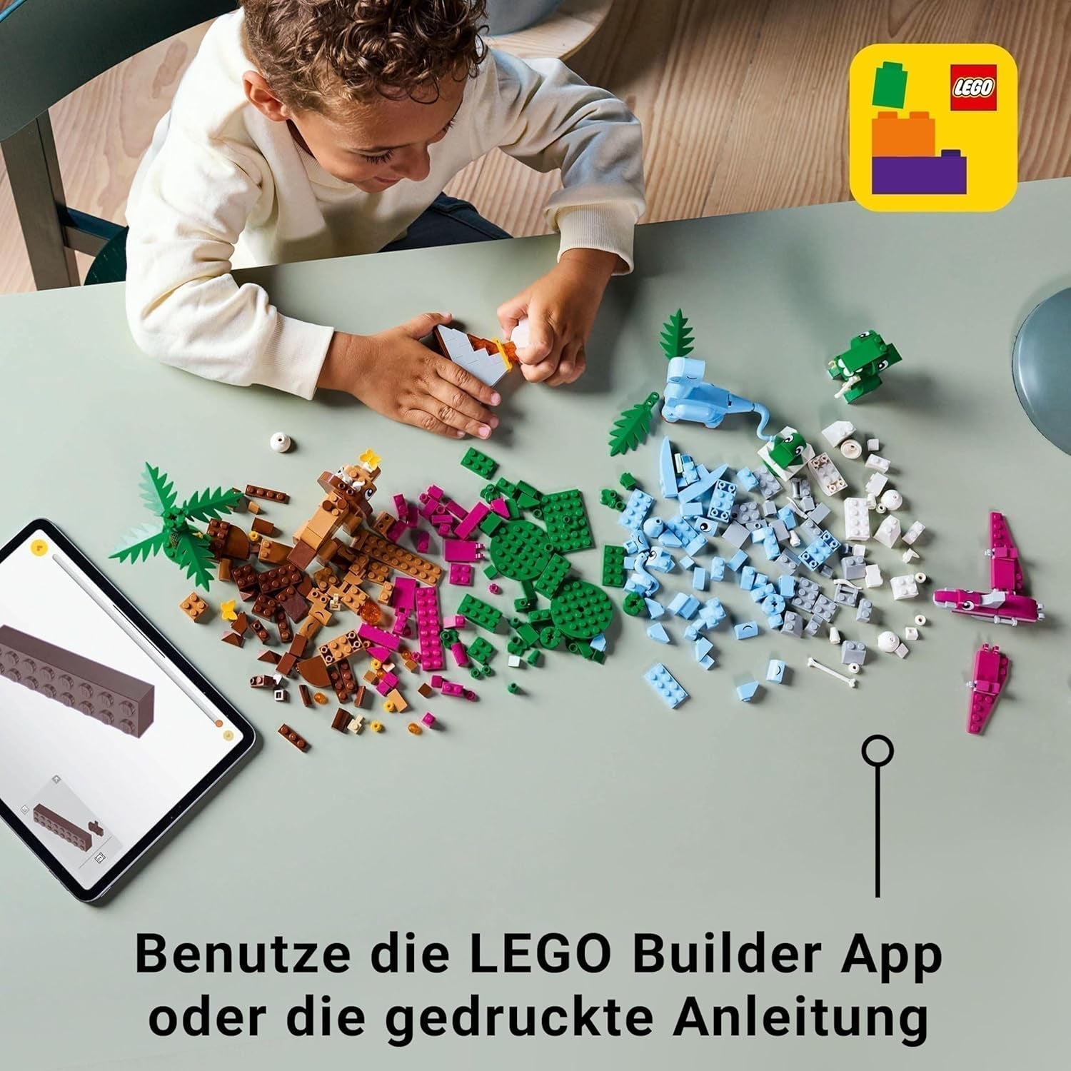 LEGO Classic Creative Dinosaurs, set de construcție cu modele și figuri de animale realizate din cărămizi, experiență de joacă imaginativă, cadou pentru băieți și fete de la 5 ani, inclusiv T.Rex și Triceratops 11041 Seturi de constructie Besuche den LEGO-Store