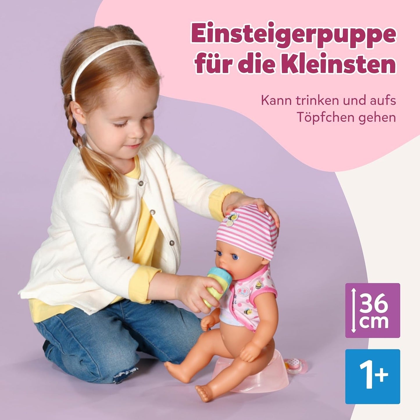 Păpușă bebelușă Baby Born Lena (Fetiță) - 36 cm - 7 funcții, inclusiv accesorii și saltea - Funcționează complet fără baterii - Potrivită pentru copii mici de la 1 an
