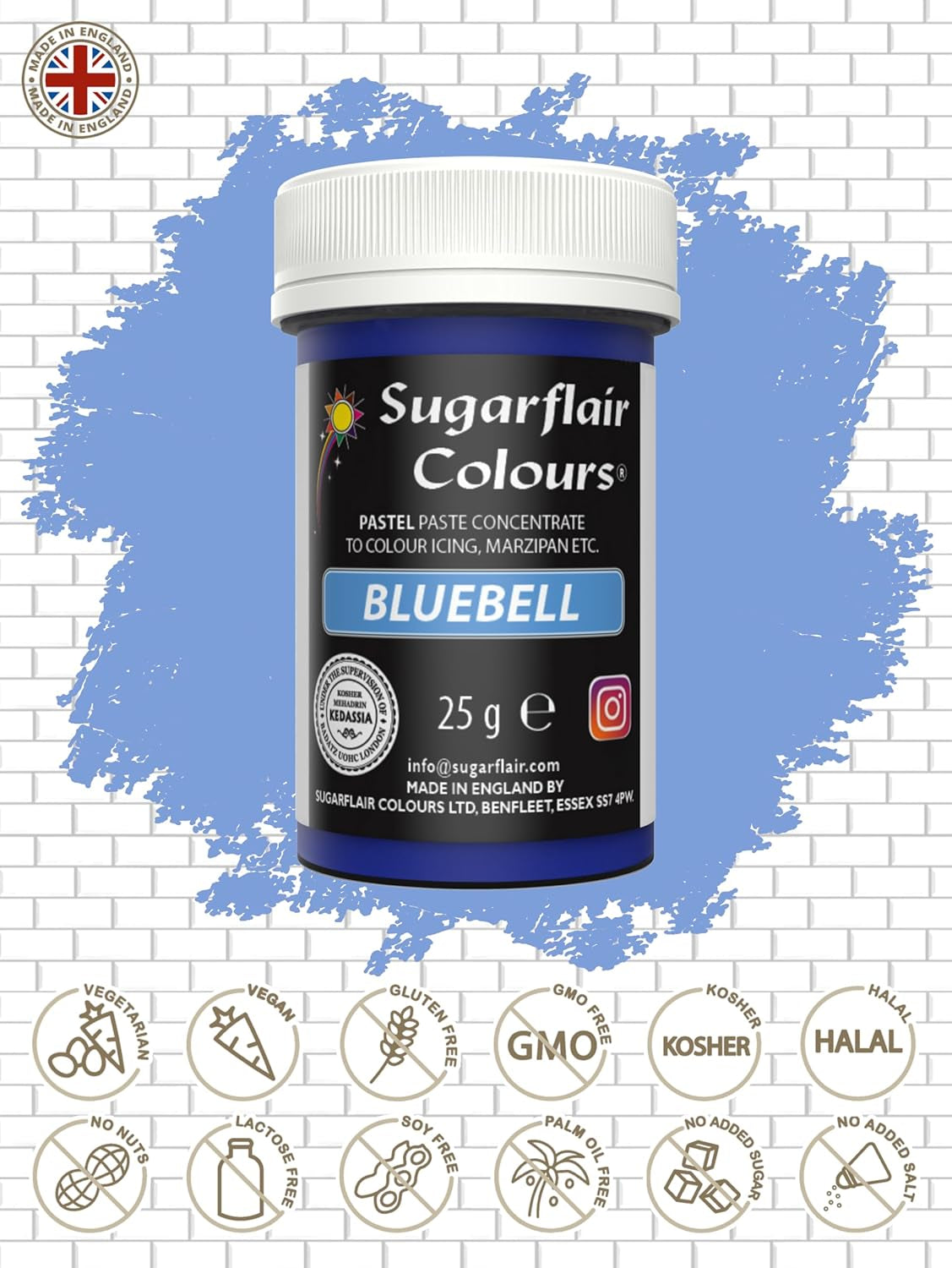 Colorant alimentar pastel Sugarflair pentru paste, albastru clopoțel, colorant alimentar pentru paste, fondant și marțipan, culori concentrate Spectral - 25 g