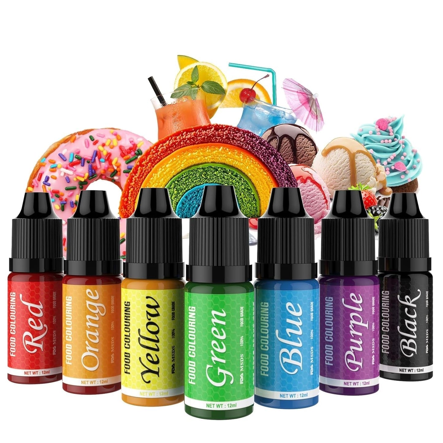 Colorant alimentar - Set de 7 coloranți alimentari de 12 ml pentru copt torturi - Colorant alimentar vibrant pentru decorarea torturilor, slime DIY, realizarea de slime