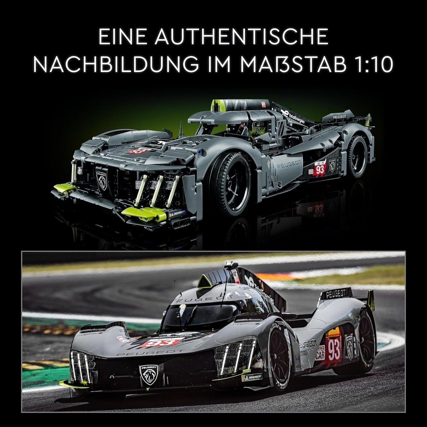 LEGO 42156 Technic Peugeot 9X8 24H Le Mans Hybrid Hypercar, mașină de curse legendară, kit model pentru adulți, scara 1:10, mașină de motorsport de colecție pentru jucători avansați Seturi de constructie Besuche den LEGO-Store