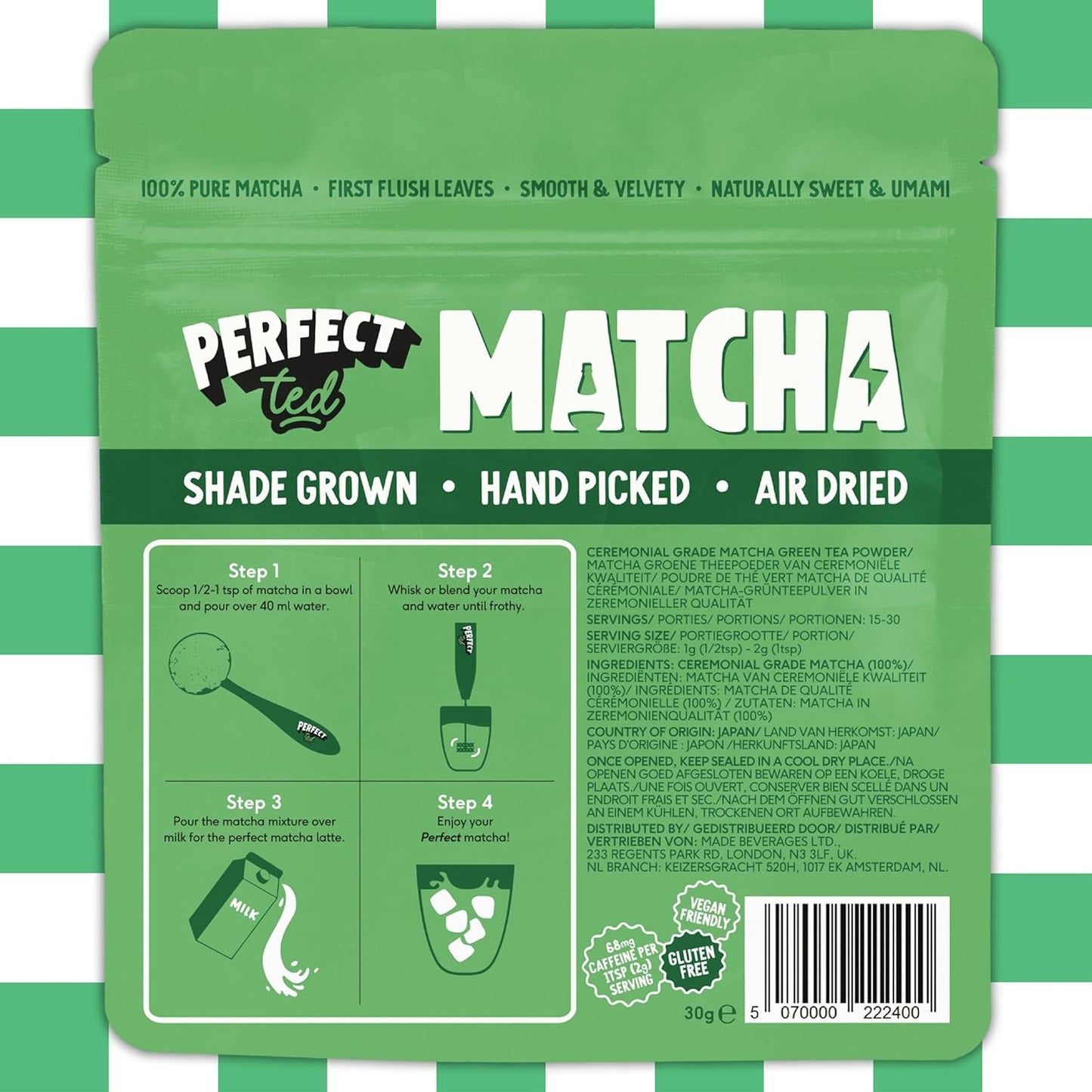 Pudră | Bio 30G | Calitate ceremonială | Origine japoneză | Pudră de ceai | Matcha Fuel | (30 porții) (30G, pudră de matcha ceremonială) (bio)