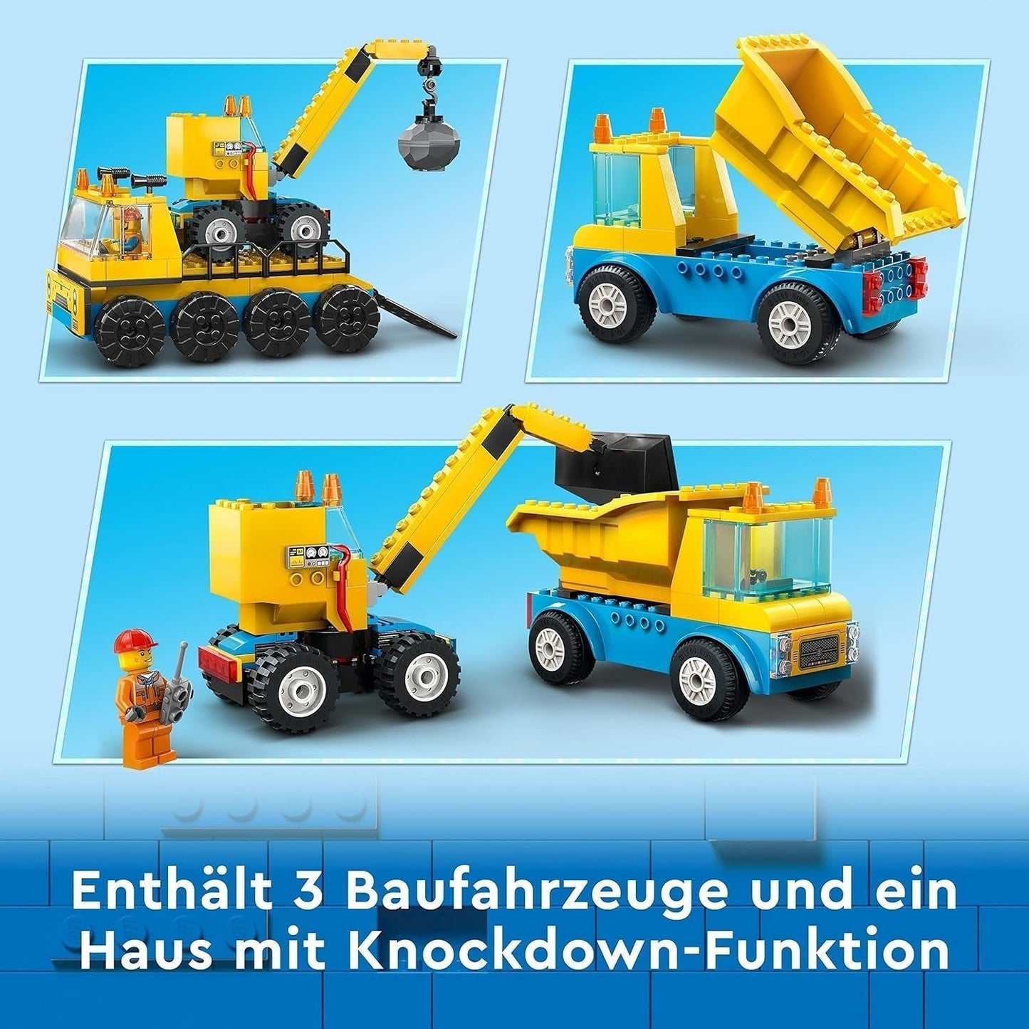 LEGO 60391 Vehicule de construcții urbane și macara cu minge de distrugere, jucărie cu excavator, autobasculantă și vehicule de transport, jucărie educativă pentru copii de 4 ani și peste Seturi de constructie Besuche den LEGO-Store