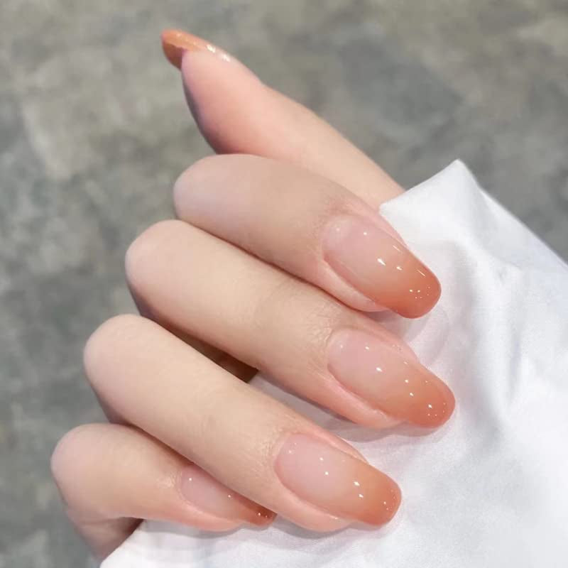 24 buc unghii franceze presă pe unghii scurte sicriu unghii artificiale coral roz Ombre unghii adezive balerină set unghii acrilice sfaturi unghii femei primăvară vară accesorii unghii