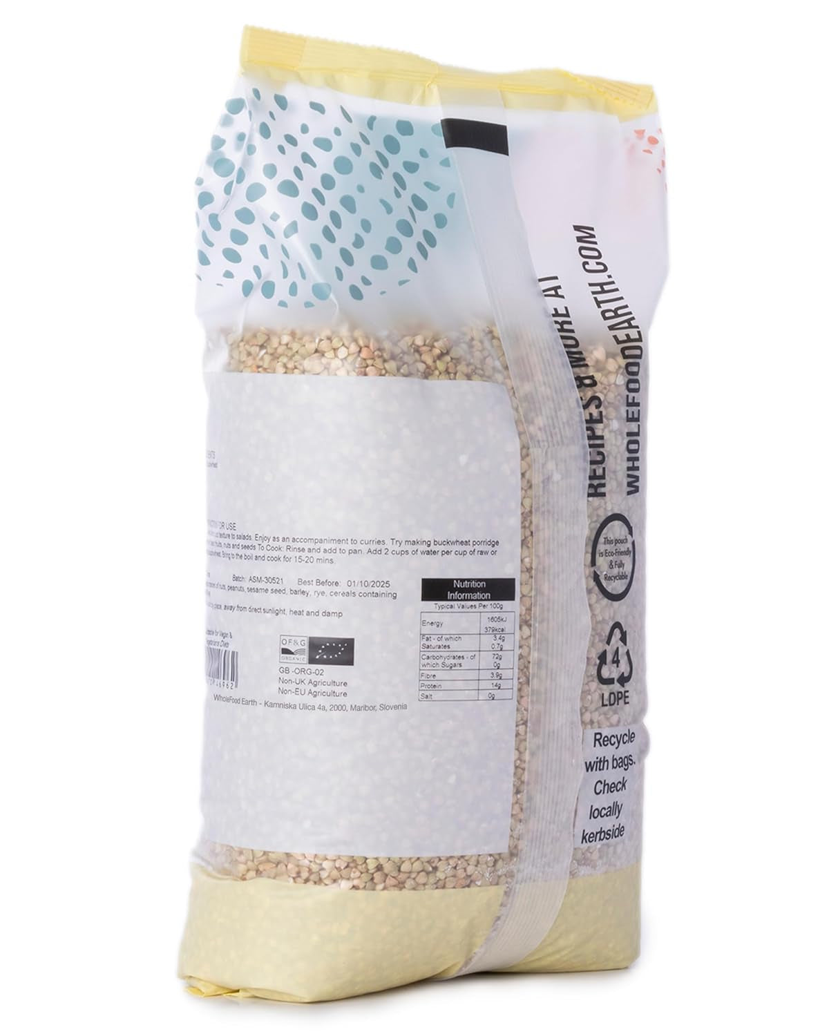 Hrișcă organică Wholefood Earth – 3 kg – fără OMG – vegană – bogată în fibre – certificată organic