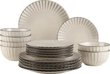 MÄSER 931967 Set de veselă Osita Retro Series pentru 6 persoane în formă de val, set de veselă rotundă cu 18 piese, farfurii de cină, farfurii de desert și boluri pentru cereale, ceramică, alb crem