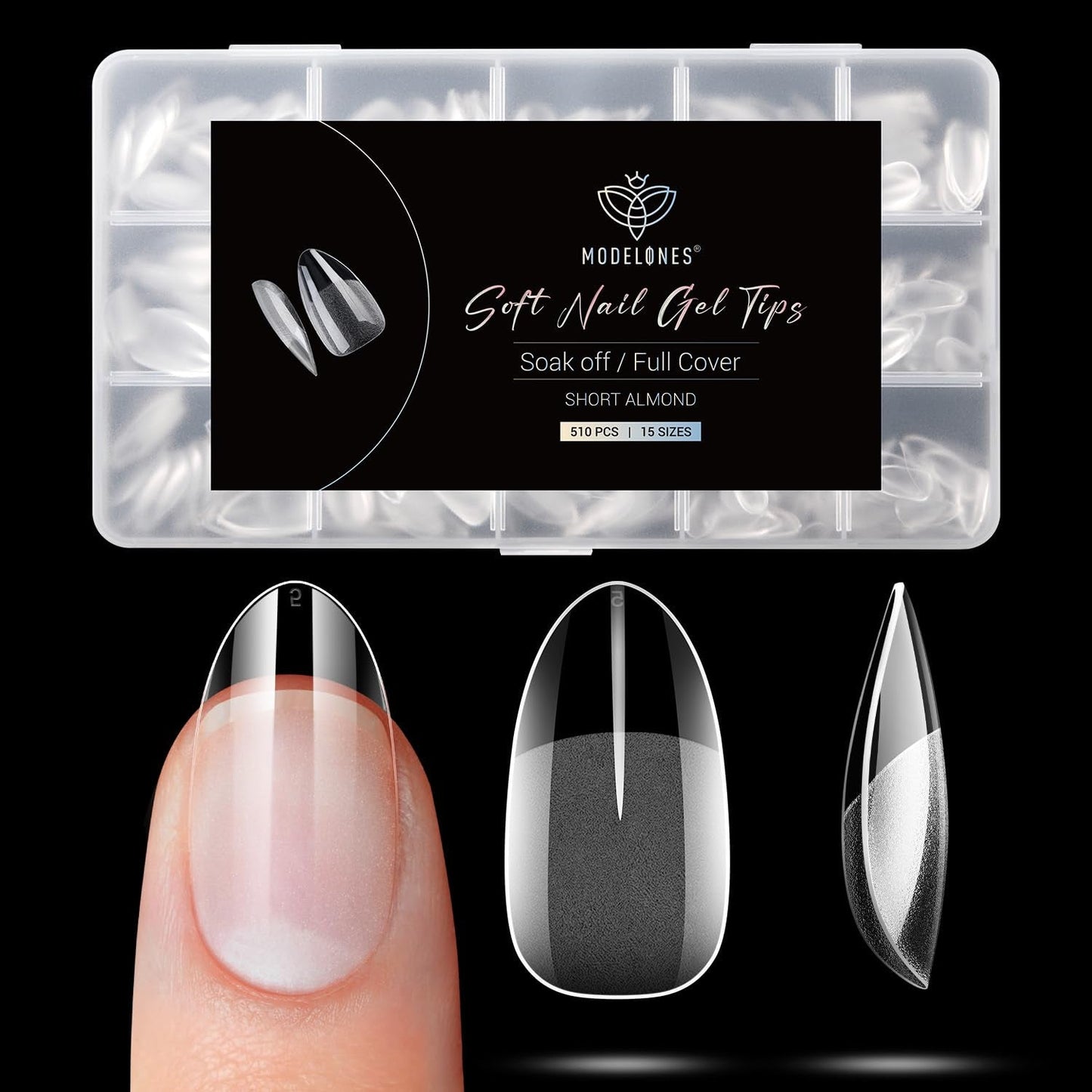 Modelones Tips Unghii 510 Piese - Set Tips Unghii Acoperire Completă, Set Tips Gel, Tips Unghii Rășină PMMA Pre-Lustruire, Unghii Artificiale pentru Lipire pe Nail Art DIY, Squoval Scurt