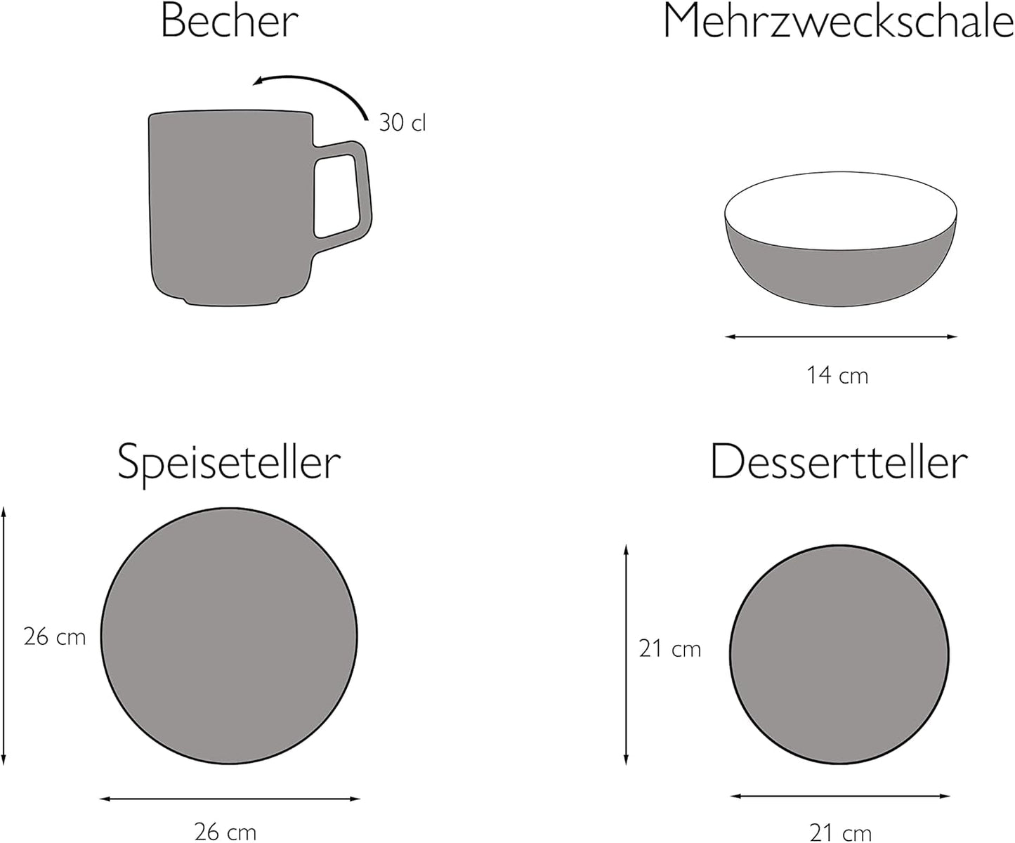 CreaTable, 22506, seria COSY DAY, set de veselă cu 16 piese pentru 4 persoane, serviciu combinat din gresie, potrivit pentru mașina de spălat vase și cuptorul cu microunde, producție de calitate