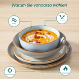 Geschirrset 6 Personen, vancasso RENO 24-tlg Steingut Teller Set Mix, Tafelservice mit je 6 Speiseteller, Dessertteller, Suppenteller, Müslischalen, Spülmaschinenfest & Mikrowellengeeignet, Mehrfarbig