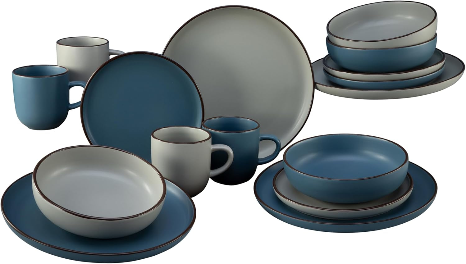 CreaTable, 21016, seria Modern Scandic albastru-gri, set de veselă cu 16 piese, serviciu combinat din gresie, potrivit pentru mașina de spălat vase și cuptorul cu microunde, producție de calitate