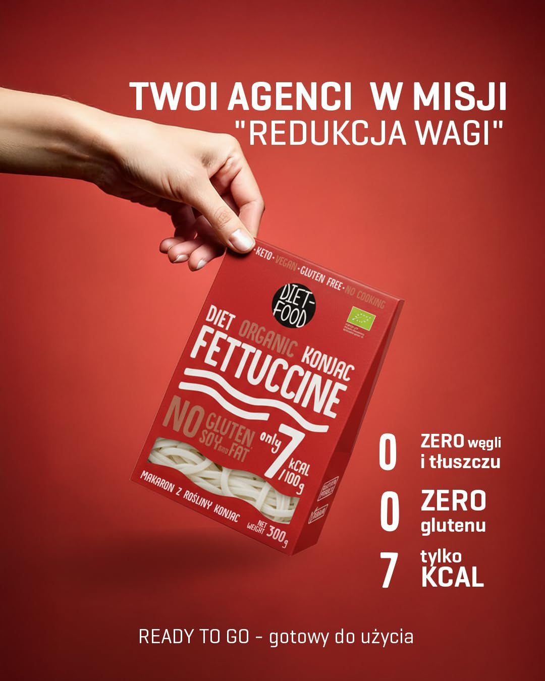 Tăiței Fettuccine Konjac Bio Shirataki Diet-Food - 300g, cu conținut scăzut de carbohidrați, fără zahăr, keto, vegan, cu conținut scăzut de calorii, fără gluten și fără ouă, preparați din făină de Konjac