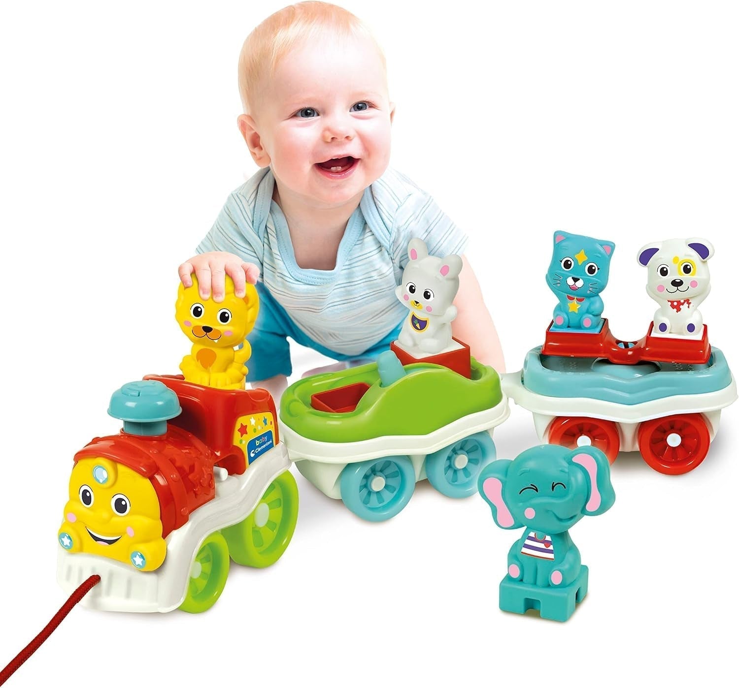 Clementoni Animali-3 Trenuleț electric, vorbitor, interactiv și extensibil, joc pentru copii de 1 an (versiunea italiană), fabricat în Italia, multicolor, 17740 Jucarii Bebe Naty Shop Titlu implicit