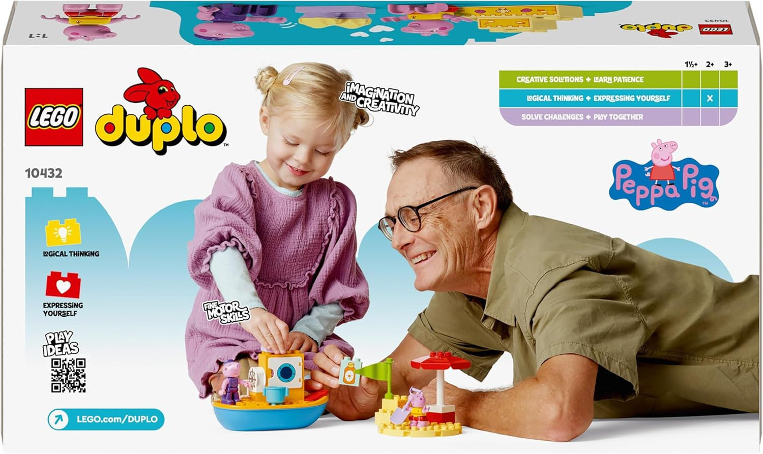 LEGO DUPLO Peppa's Boat Trip: Set de joacă cu barcă de jucărie pentru a construi și reconstrui cu 2 figuri, jucărie creativă, idee de cadou pentru copii de la 2 ani, băieți și fete 10432 Seturi de constructie Besuche den LEGO-Store