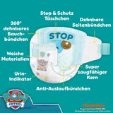 Scutece Pampers Baby-Dry Ediția Patrula Cățelușilor, mărimea 4, 222 de scutece, 9 kg - 14 kg, protecție împotriva scurgerilor de până la 100% și confort toată noaptea