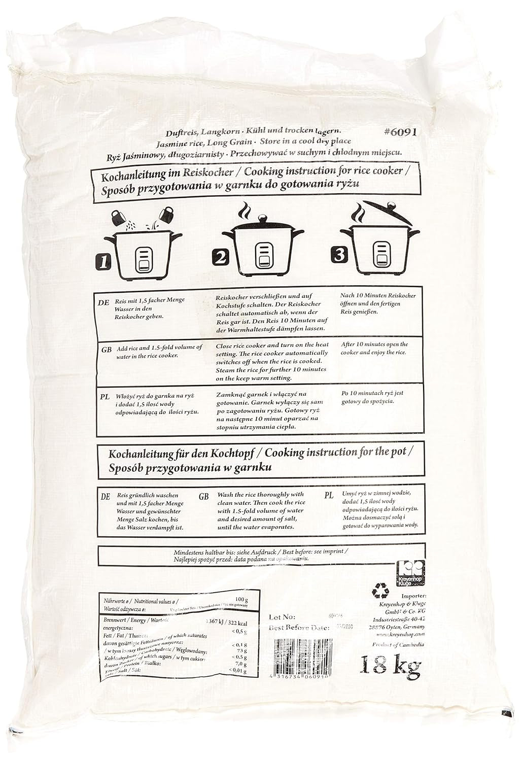 Orez parfumat/orez iasomie, bob lung, calitate AAA, 1 pachet (1 x 18 kg)