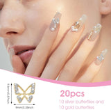 20 bucăți de pandantive pentru unghii cu fluturi cu sclipici, pietre decorative pentru unghii, pietre pentru unghii, nail art cu fluturi, strasuri, pandantive pentru unghii de Ziua Îndrăgostiților, decorare DIY pentru huse de telefon mobil
