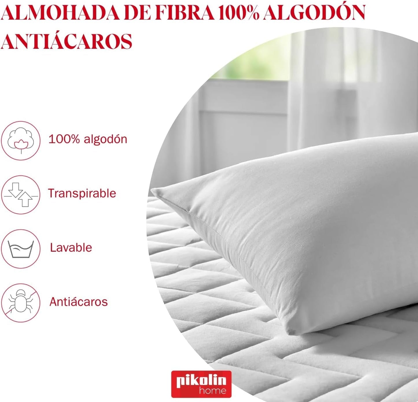 Pikolin Home Pachet de 2 perne din fibre hipoalergenice, acoperire exterioară din bumbac cu tratament anti-acarieni - fermitate redusă, fundul gurii de dormit, 60 cm, 60 X 40 cm Perne standard Naty Shop